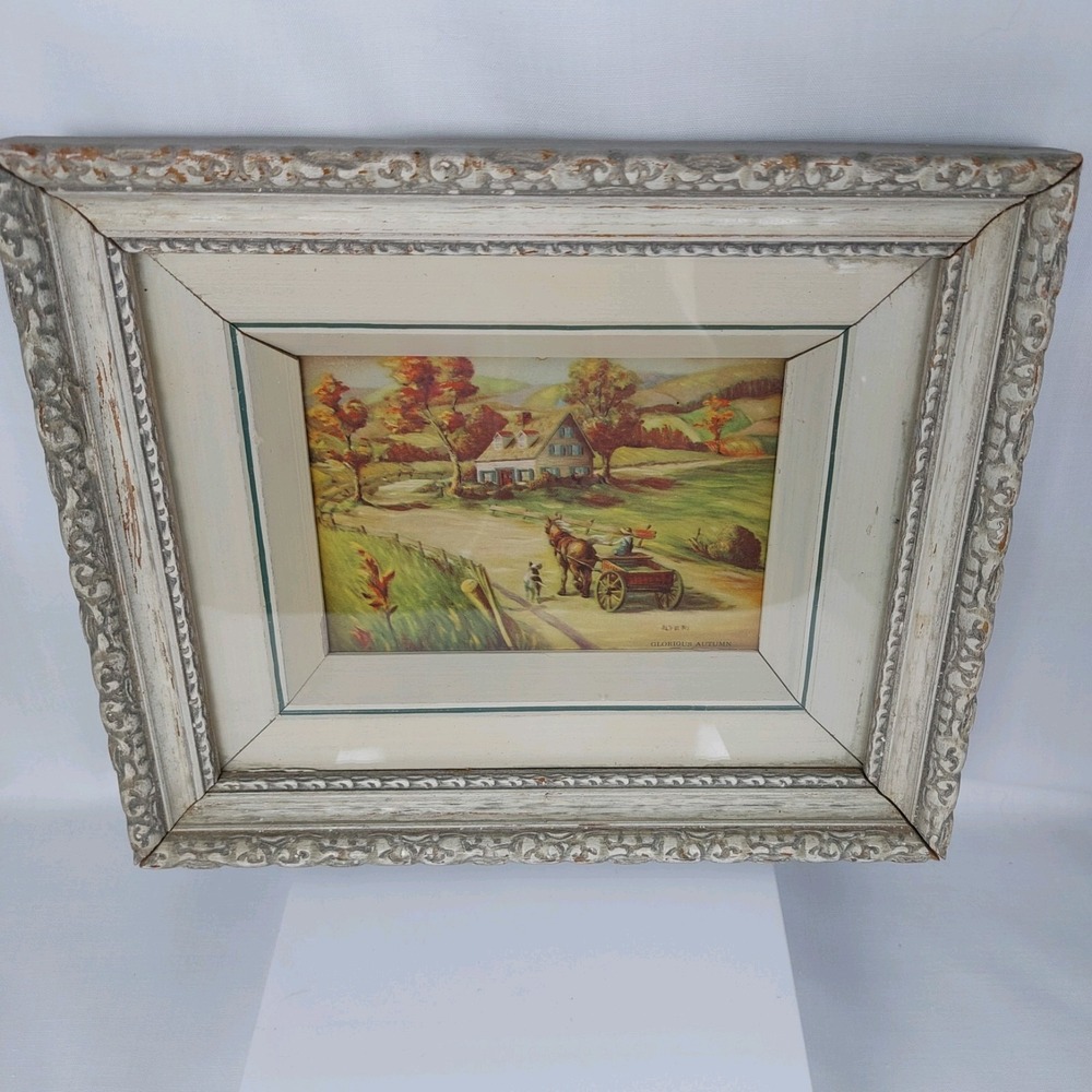 Vintage Glorious Autumn 1948 Floral 1946 Framed Postcards 8x10 2 Cards Included
